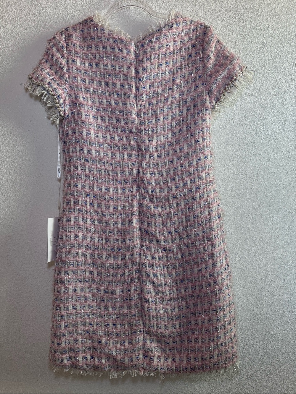 MAC DUGGAL Short Sleeve Semi-Formal Tweed Shift Dress #20805 Pink Multi Sz: S - Picture 4 of 11